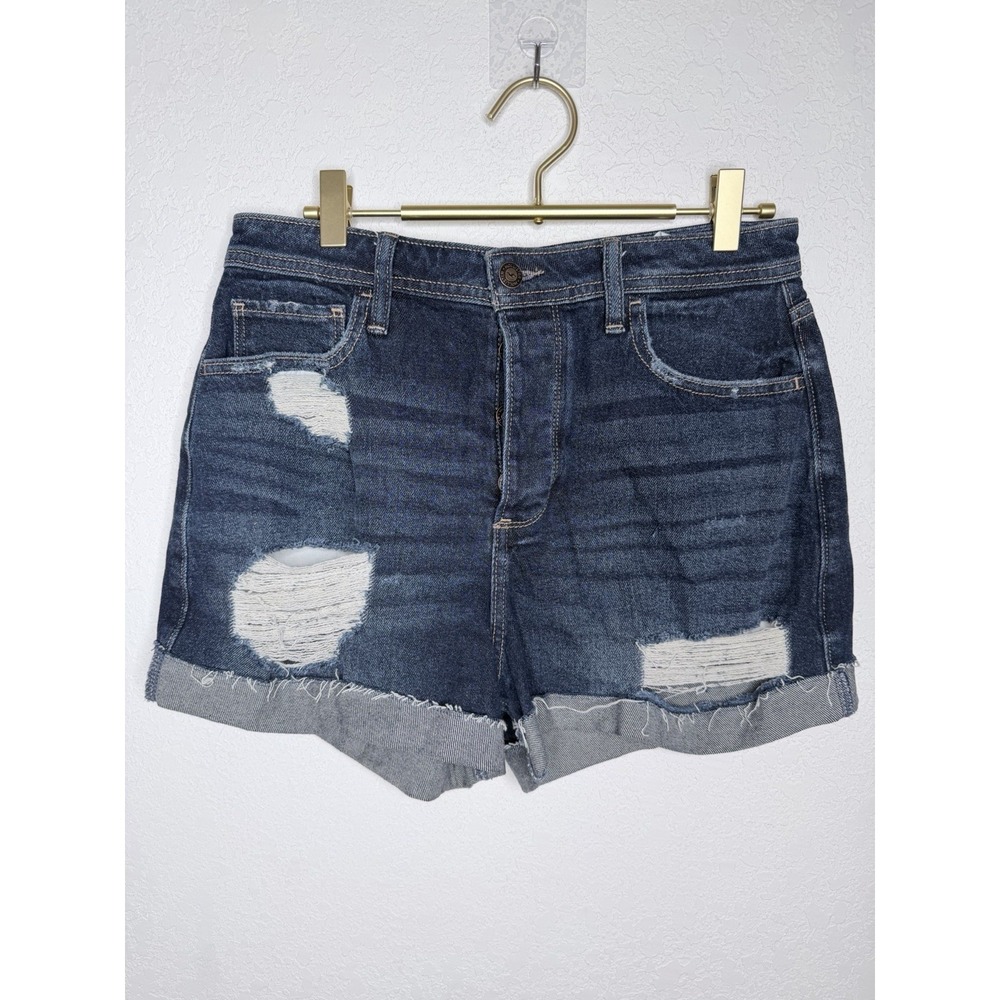 Hollister Button Up Jean Shorts  7 W28 Ultra High Rise Mom Distressed‎